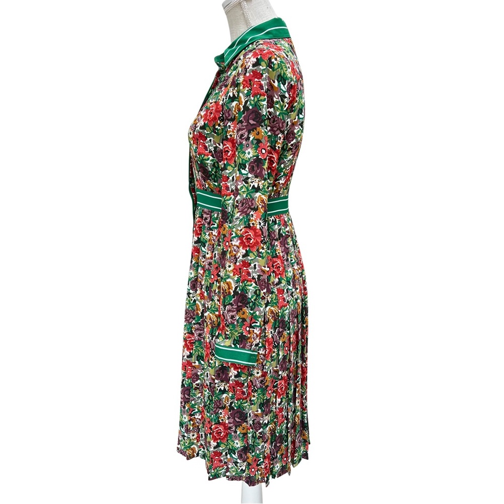 Brooks Brothers Retro Multicolor Floral Long Sleeve Dress with Green Stripe Band - Picture 3 of 12
